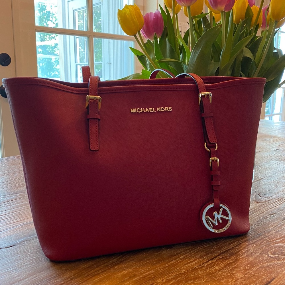 Authentic Women's Michael Kors Red Leather Tote Bag